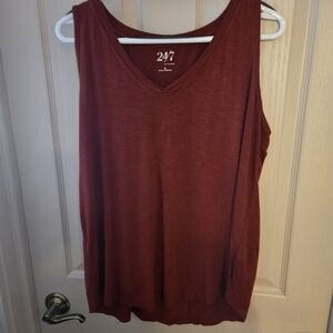 24/7 Sleeveless V-neck Tank Top-  Rust Red